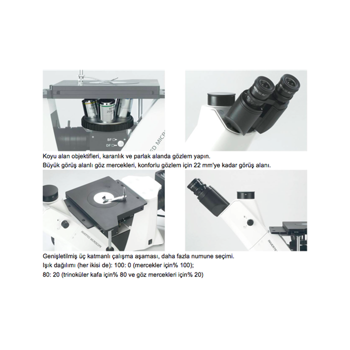 MDS400 Trinoküler İnvert Metal Mikroskop LWD P.A