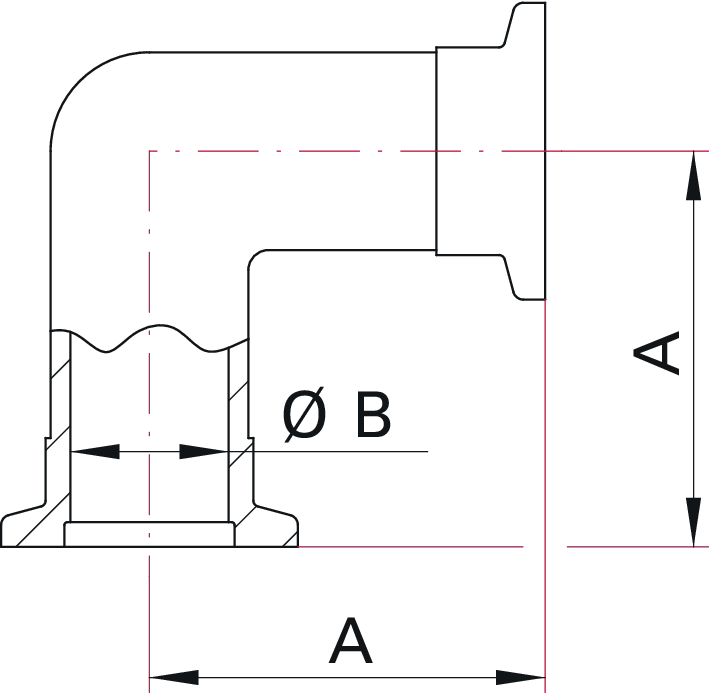 90° Dirsek (Elbow) Bağlantı Parçası – DN 25 ISO-KF (Alüminyum EN AW-6082)