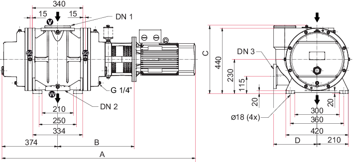 Okta 2000, Roots Pump, 230/400 V, 50 Hz | 265/460 V, 60 Hz