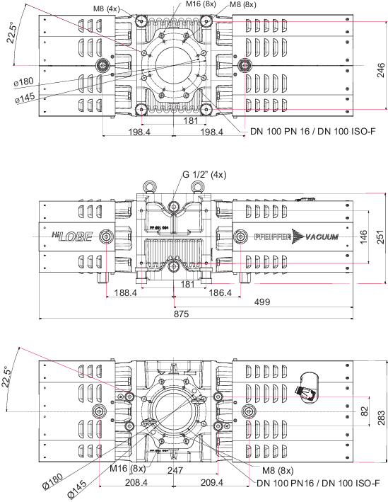 HiLobe 2104, Roots Pump, 400 V, integrated air cooling and external frequency converter