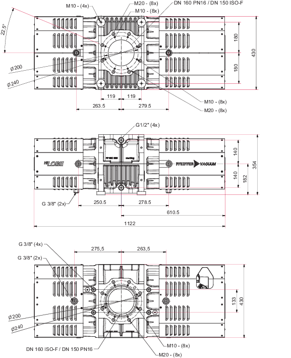 HiLobe 2704, Roots Pump, 400 V, integrated air cooling and external frequency converter